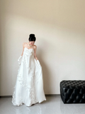 Elegant Strapless White Satin Applique With Gloves Long Wedding Dresses HZ1024