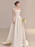 Elegant A Line Strapless Satin Slit Long Bridesmaid Dress HZ1024