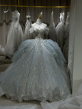 Timeless Ball Gown Off The Shoulder Tulle Lace Beaded Long Wedding Dresses HZ1024