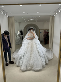 Timeless Ball Gown Off The Shoulder Satin Tulle Sequin Beaded With Veil Long Wedding Dresses HZ1024