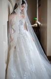 Dreamy Ball Gown Spaghetti Straps Tulle Lace Applique Long Wedding Dresses HZ1024