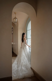 Dreamy Ball Gown Spaghetti Straps Tulle Lace Applique Long Wedding Dresses HZ1024