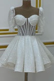 Sweetheart Sequin Short Homecoming Dress with Puff Sleeves HZ1024