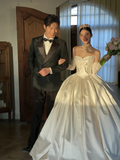 Vintage Ball Gown Strapless Satin Beaded With Sleeves Long Wedding Dresses HZ1024