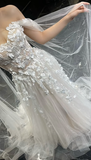 Pretty A Line Off The Shoulder Tulle Applique Long Wedding Dresses HZ1024