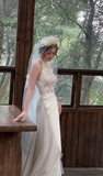 Vintage Mermaid Halter Satin Lace With Veil Long Wedding Dresses HZ1024