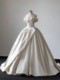 Elegant Ball Gown Off The Shoulder Satin Long Wedding Dresses HZ1024