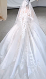 Timeless Ball Gown Starpless Satin Tulle Applique With Veil Long Wedding Dresses HZ1024