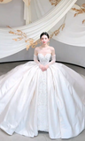 Timeless Ball Gown Starpless Satin Tulle Applique With Veil Long Wedding Dresses HZ1024