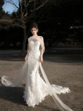 Dreamy Mermaid Strapless Tulle Lace Beaded Long Wedding Dresses HZ1024