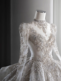 Timeless Ball Gown Tulle Lace Sequin Beaded Long Sleeves Long Wedding Dresses HZ1024