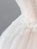 Elegant Ball Gown Strapless Tulle Lace Bow With Gloves Long Wedding Dresses HZ1024