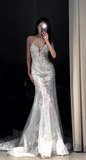 Gorgeous Mermaid Strapless Satin Tulle Beaded Long Wedding Dresses HZ1024