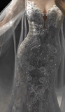 Gorgeous Mermaid Strapless Satin Tulle Beaded Long Wedding Dresses HZ1024