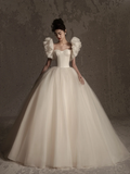 Unique Ball Gown Sweetheart Satin Tulle Long Wedding Dresses HZ1024