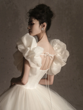 Unique Ball Gown Sweetheart Satin Tulle Long Wedding Dresses HZ1024