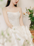 Eelgant Ball Gown Strapless Satin Applique With Gloves Long Wedding Dresses HZ1024