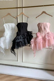 Spaghetti Straps Sleeveless Floral Tulle Satin A-Line Mini Homecoming Dress HZ1024