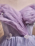 Cute Ball Gown Off The Shoulder Lilac Party Dress Homecoming Dresses HZ1024