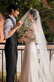Elegant Mermaid Strapless Satin Tulle Lace With Veil Long Wedding Dresses HZ1024