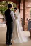 Elegant Mermaid Strapless Satin Tulle Lace With Veil Long Wedding Dresses HZ1024