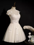 Cute Ball Gown Scoop Neckline White Tulle Party Dress Lace Homecoming Dresses HZ1024