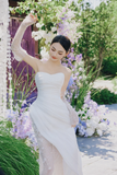 Unique Mermaid Strapless Satin Tulle Applqiue With Sleeves Long Wedding Dresses HZ1024