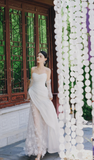 Unique Mermaid Strapless Satin Tulle Applqiue With Sleeves Long Wedding Dresses HZ1024