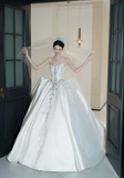 Timeless Ball Gown Strapless Satin Sequin Beaded With Veil Long Wedding Dresses HZ1024