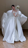 Timeless Ball Gown Off The Shoulder Satin Lace Applique With Gloves Veil Long Wedding Dresses HZ1024