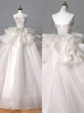 Gorgeous Ball Gown Off The Shoulder Tulle Sequin Beads Long Wedding Dresses HZ1024