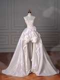 Chic Ball Gown Strapless Satin Floral Long Wedding Dresses HZ1024