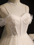 Elegant Ball Gown Spaghetti Straps Party Dress White Homecoming Dresses HZ1024