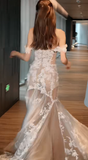 Dreamy Mermaid Off The Shoulder Tulle Lace Applique With Veil Long Wedding Dresses HZ1024