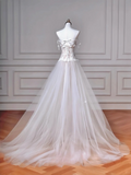 Pretty A Line Spaghetti Straps Tulle Lace Applique Long Wedding Dresses HZ1024