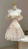 Pretty A Line Spaghetti Straps Chiffon Embroidery Short Homecoming Dress 17th Birthday Outfits HZ1024