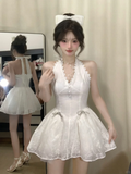 Sweet A Line Halter Satin Lace Short Homecoming Dress 18th Birthday Outfits HZ1024