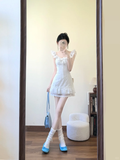 White Pretty A Line U Neck Satin Short Homecoming Dress 16th Birthday Outfits HZ1024