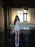 Chic 20th White Mermaid Off The Shoulder Satin Short Homecoming Dress Birthday Outfits HZ1024