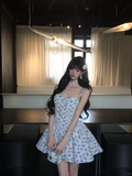 Pretty 19th A Line Spaghetti Straps Satin Printed Short Homecoming Dress Birthday Outfits HZ1024