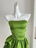 Chic A Line Strapless Green Satin Pleated Short Homecoming Dress 18th Birthday Outfits HZ1024