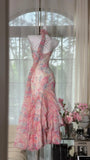 Stunning Mermaid Spaghetti Straps Chiffon Printed Long Prom Dresses Formal Dress HZ1024