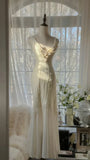Unique Mermaid V Neck Satin Chiffon Long Prom Dresses Formal Dress HZ1024
