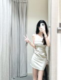 Simple Mermaid Strapless Satin Short Homecoming Dress 20th Birthday Outfits HZ1024