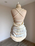 Mermaid Spaghetti Straps Satin Beads Pleated Short Homecoming Dress 19th Birthday Outfits HZ1024