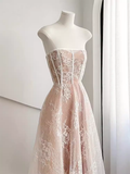 Simple A Line Strapless Lace Birthday Outfits Champagne Homecoming Dresses HZ1024