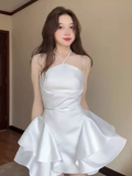 Cute A Line Spaghetti Straps Short Birthday Dress White Homecoming Dresses HZ1024