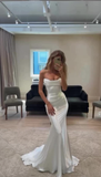 Classy Mermaid Strapless White Satin Pleated Long Prom Dresses Formal Dress HZ1024