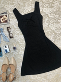 Eelgant A Line Square Black Satin Bow Short Homecoming Dress 18th Birthday Outfits HZ1024