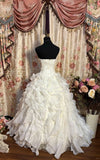 Pretty Ball Gown Strapless Satin Chiffon Ruffles Long Prom Dresses Formal Dress HZ1024